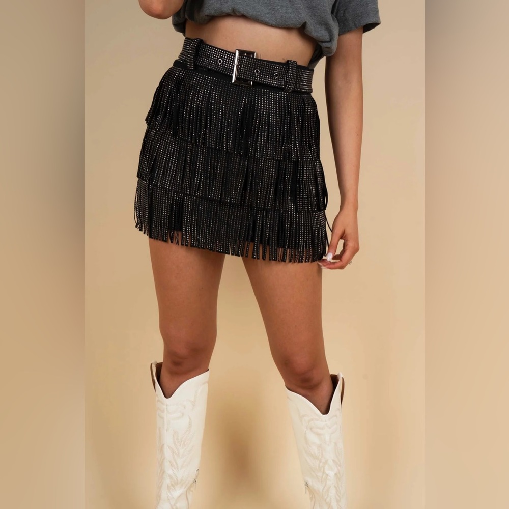 South Boutique Nylon Apparel Sparkly Fringe Skirt